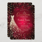 Invitation Diamants, Robe, Quinceañera rouge (Devant / Derrière)