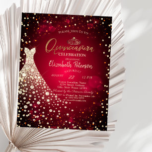 Invitation Diamants, Robe, Red Quinceañera