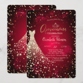 Invitation Diamants, Robe, Red Quinceañera (Devant / Derrière)