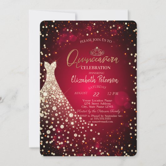 Invitation Diamants, Robe, Red Quinceañera (Devant)