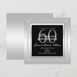 Invitation Diamants Romantiques Argent 60e Anniversaire de Ma