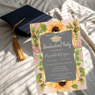 Invitation Diamants Rose Gold Paillettes Tournesols Remise d