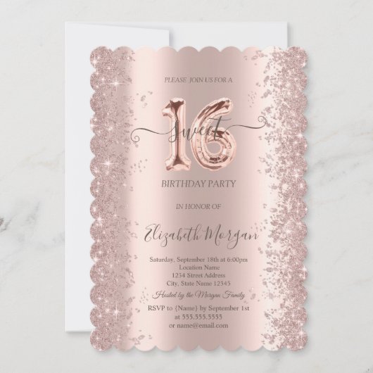Invitation Diamants rose Gold Sparkle Sweet 16 (Devant)