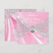 Invitation Diamants rose Satin Rose Doux 16 Anniversaire (Devant / Derrière)