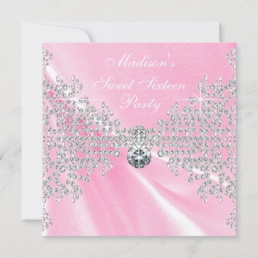 Invitation Diamants rose Satin Rose Doux 16 Anniversaire (Devant)