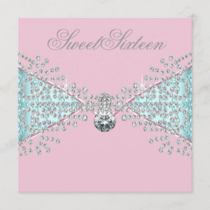 Invitation Diamants Rose Turquoise Bleu Sweet Sixteen Anniver