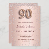 Invitation diamants roses de 90e anniversaire (Devant / Derrière)