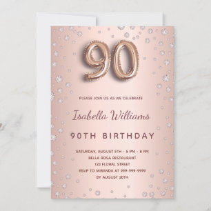 Invitation diamants roses de 90e anniversaire