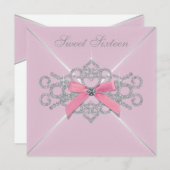 Invitation Diamants Roses Fête d'anniversaire des 16 ans Pink (Devant / Derrière)