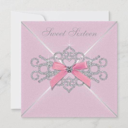 Invitation Diamants Roses Fête d'anniversaire Sweet 16 Rose (Devant)