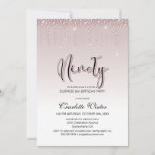 Invitation Diamants roses glamour Surprise 90e anniversaire (Devant)