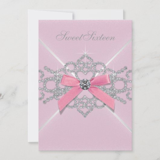 Invitation Diamants roses Rose Doux 16 Anniversaire (Devant)