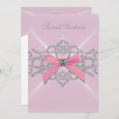 Invitation Diamants roses Rose Doux 16 Anniversaire (Devant / Derrière)