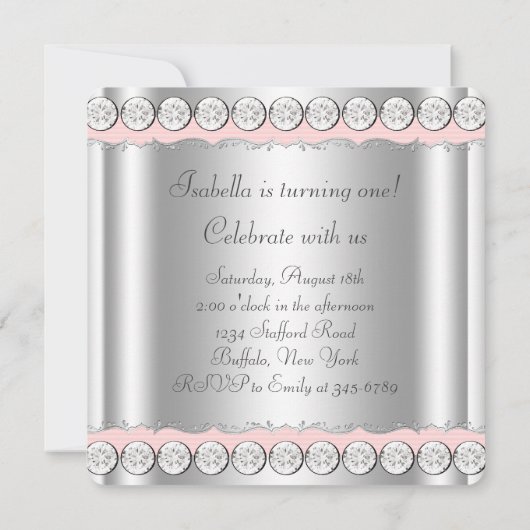 Invitation Diamants roses rose et argent Anniversaire (Dos)