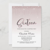 Invitation Diamants roses Roses et brillants 16e anniversaire (Devant)