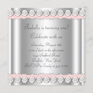 Invitation Diamants roses roses et fête d'anniversaire