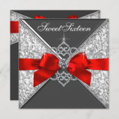 Invitation Diamants Rouge et Noir Doux 16 Anniversaire (Devant / Derrière)