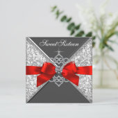 Invitation Diamants Rouge et Noir Doux 16 Anniversaire (Debout devant)