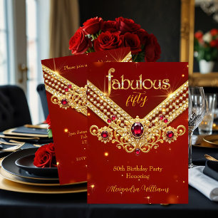 Invitation Diamants rouges fabuleux Or Fête d'anniversaire él