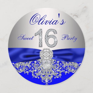 Invitation Diamants Royal Blue et Silver Sweet 16 Party
