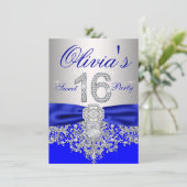 Invitation Diamants Royal Blue et Silver Sweet 16 Party (Debout devant)