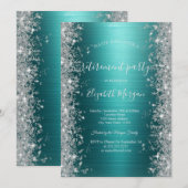 Invitation Diamants scintillants argentés Vert métallisé Retr (Devant / Derrière)