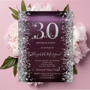 Invitation Diamants Silver Sparkle Bourgogne 30 ans Anniversa