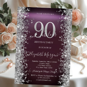 Invitation Diamants Silver Sparkle Bourgogne 90e Anniversaire