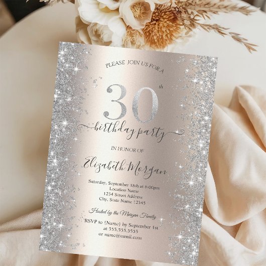 Invitation Diamants Silver Sparkle Ivory Fête d'anniversaire