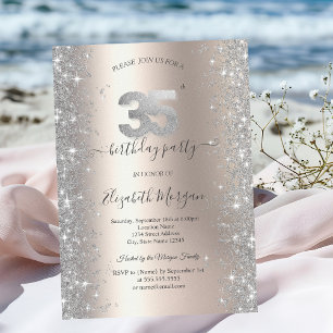 Invitation Diamants Silver Sparkle Ivory Fête des 35 ans