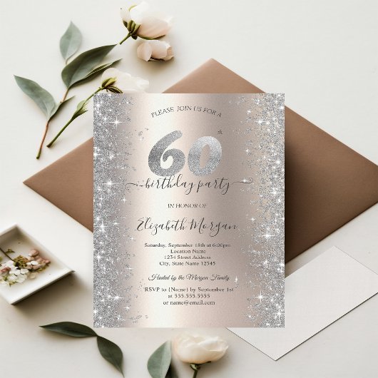 Invitation Diamants Silver Sparkle Ivory Fête des 60 ans