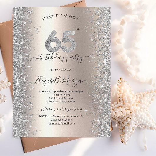 Invitation Diamants Silver Sparkle Ivory Fête des 65 ans