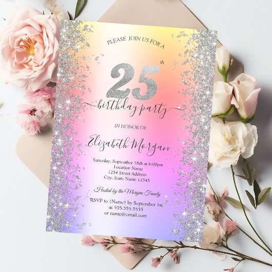 Invitation Diamants Silver Sparkle Ombre Fête d'anniversaire