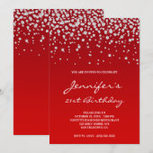 Invitation Diamants Strass Dégradé Rouge 21e Anniversaire (Devant / Derrière)