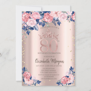 Invitation Diamants Tiara Roses Bleues Or Rose 80e Anniversai