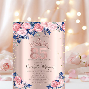 Invitation Diamants Tiara Roses Bleues Or Rose 85e Anniversai