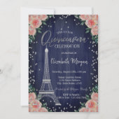 Invitation Diamants Tour Eiffel Argent Fleurs Quinceañera (Devant)