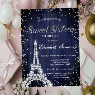 Invitation Diamants Tour Eiffel Diamants Bleu Marine Sweet 16