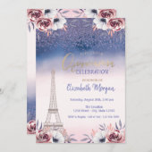 Invitation Diamants, Tour Eiffel Ombre Rose Quinceanera (Devant / Derrière)