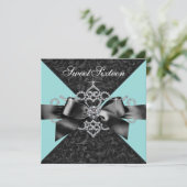 Invitation Diamants Turquoise Bleu Black Sweet 16 Anniversair (Debout devant)