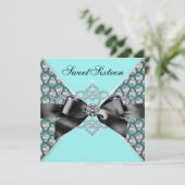 Invitation Diamants Turquoise Bleu Black Sweet 16 Anniversair (Debout devant)