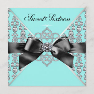 Invitation Diamants Turquoise Bleu Black Sweet 16 Anniversair