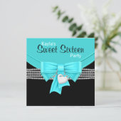 Invitation Diamants Turquoise Bleu Noir Blanc Douceur 16 Part (Debout devant)