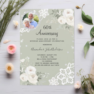 Invitation Diamants verts floraux 60e anniversaire de mariage