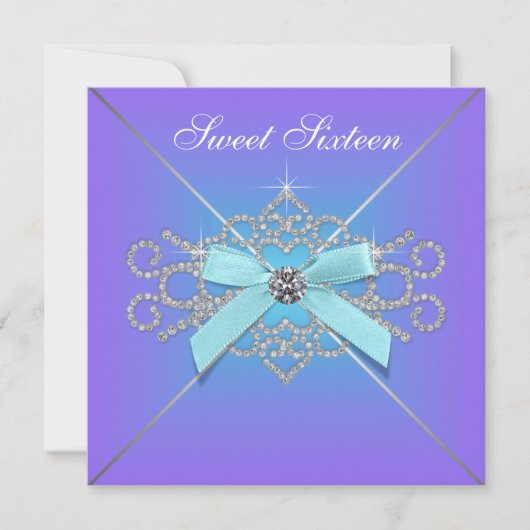 Invitation Diamants Violet et bleu Turquoise Douceur 16 Anniv (Devant)