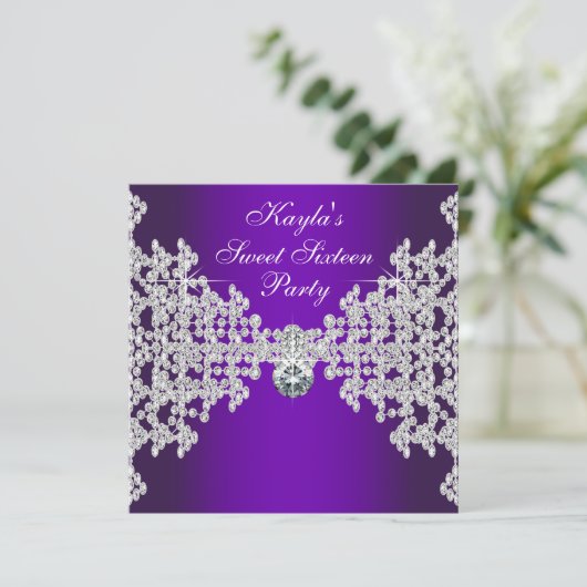 Invitation Diamants violets Anniversaire des seize ans (Debout devant)