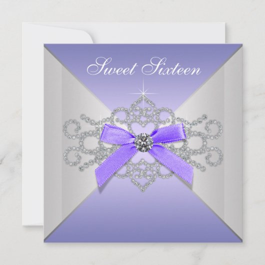 Invitation Diamants Violets Lavender Sweet 16 Anniversaire (Devant)