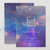 Invitation Diamants violets modernes Paint Splash Sweet 16 (Devant / Derrière)