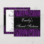 Invitation Diamants zébrés mauves doux 16 Anniversaire (Devant / Derrière)