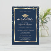 Invitation Diamètre Gold Graduation Cap Marine Blue Graduatio (Debout devant)